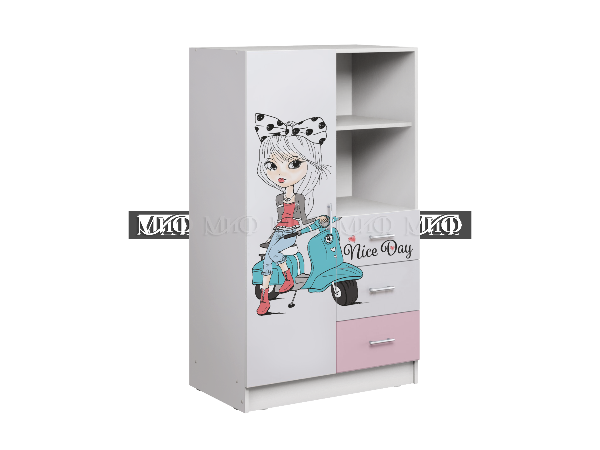 Шкаф Комбинированный Fashion-1 (Ш-802 мм х Г-460 мм x В-1376 мм)Белый/Розовый