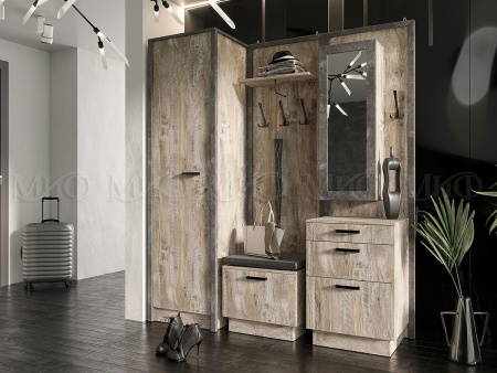 Прихожая Амалия (Ш-1750 × В-2016 × Г-490 мм) Дуб Юкон/Бетон Темный