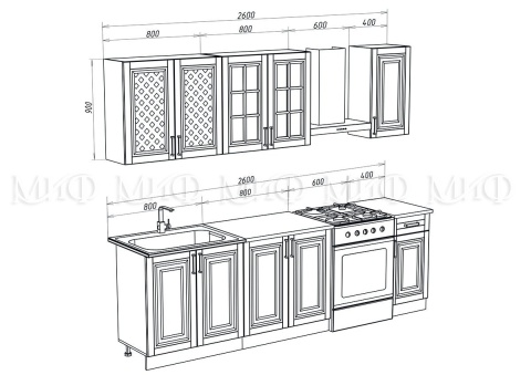 Кухонный Гарнитур Элит 2/900 МДФ 1600/1700/1800/2000 мм/Разные Цвета