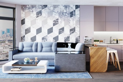 Диван Угловой Софья с Подсветкой и Ножками-Кубышками Ш-2400 х Г-1700 х В-950 мм/Спальное место Ш-1250 х Г-1950 мм